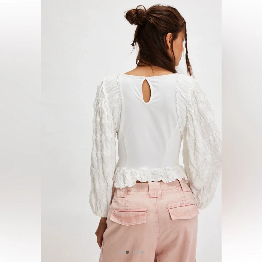 Free People Olivia Contrast Stitch Knit Top White Boho Blouse XS